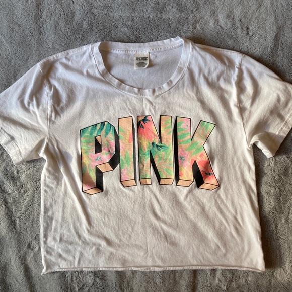 PINK Victoria's Secret Tops - EUC PINK by Victorias Secret white crop top size medium